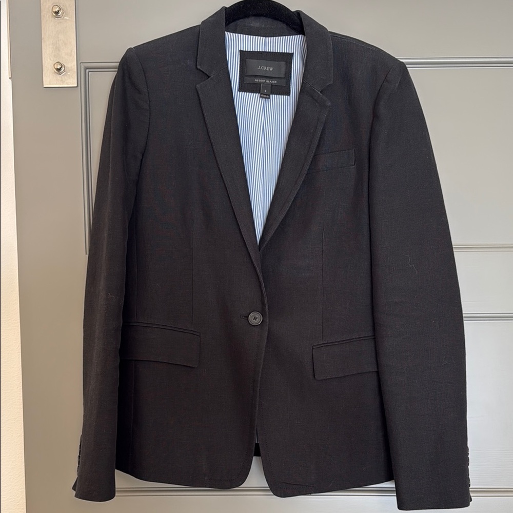 J. Crew RegentBlack Linen Blazer with Notched Lapels and Structured Shoulders
